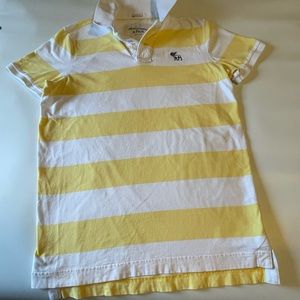 Young Men’s Abercrombie & Fitch striped yellow & white short sleeve polo shirt